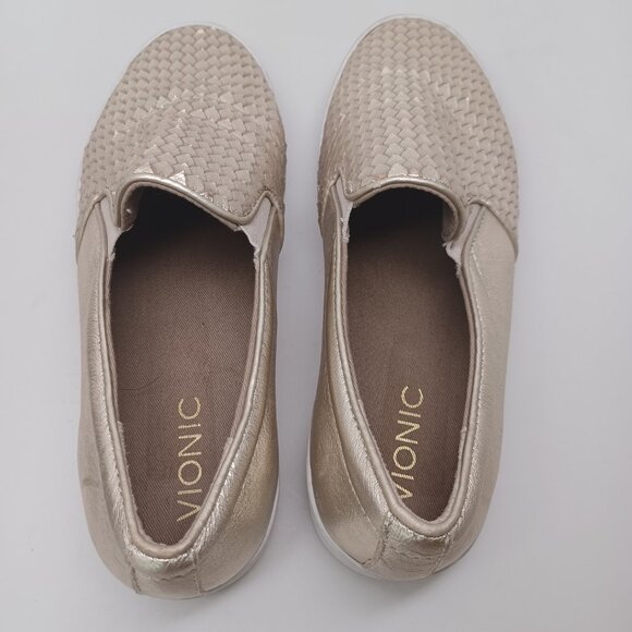 Vionic Leather Sneakers Gold Snakeskin Print Midi Slip On Comfort Shoes Womens 8 - Picture 11 of 13